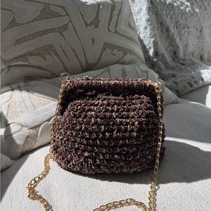 One-of-a-Kind Handcrafted Crochet Velvet Yarn Clutch Handbag